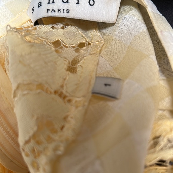 Sandro Paris Light Yellow Gingham Lace Top, 1/S - Picture 4 of 7